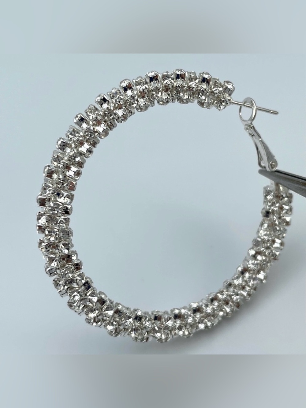 Sparkling Rhinestone Silver-Tone Large Hoop Earrings